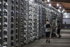 A modern mining farm with rows of machines