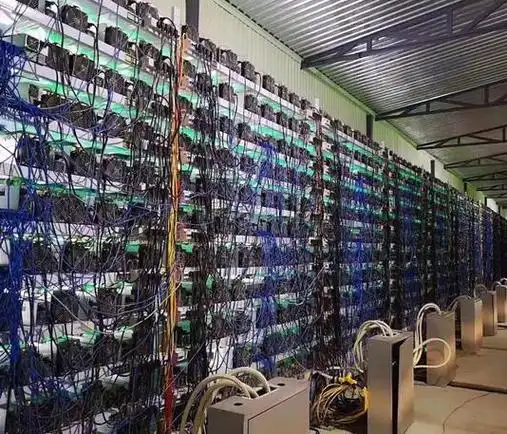Control room of a modern mining farm with real-time ROI dashboards visible on multiple screens