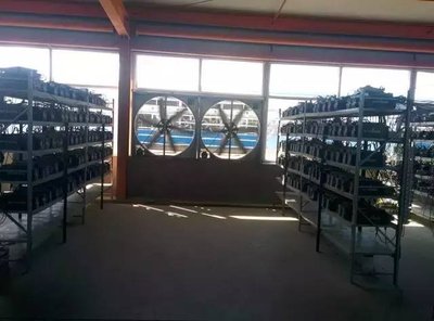 High-density mining farm with rows of mining rigs