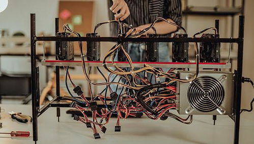 Diverse cryptocurrency mining rigs set up for various currencies